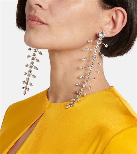 Saint Laurent Rhinestone Fish Bone Drop Earrings In 